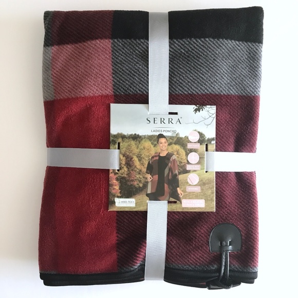 Serra Toggle Front Wrap Plaid Fleece Reversible to Black Poncho - Picture 2 of 6